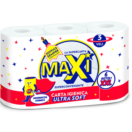 MAXI CARTA IGIENICA ULTRA SOFT 6 ROTOLI XXL 3 VELI 180 STRAPPI