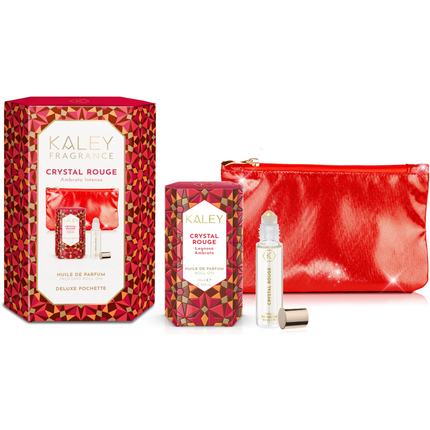 KALEY CRYSTAL ROUGE FRAGRANCE AMBRATO INTENSO COFANETTO REGALO: PROFUMO ROLL ON 10 ml, DELUXE POCHETTE