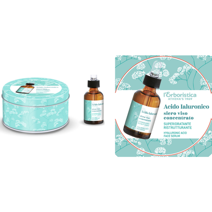 L'ERBORISTICA COFANETTO LATTA: ACIDO IALURONICO SIERO VISO CONCENTRATO SUPERIDRATANTE RISTRUTTURANTE 15 ML