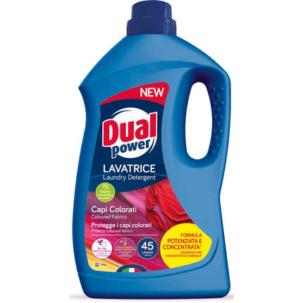 DUAL POWER DETERSIVO LAVATRICE LIQUIDO CAPI COLORATI 45 LAVAGGI 1,8 LITRI