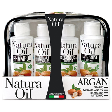NATURA OIL CONFEZIONE OLIO ARGAN SHAMPOO + BALSAMO E MASCHERA 2 IN 1 + BAGNO DOCCIA + LATTE CORPO 100 ML