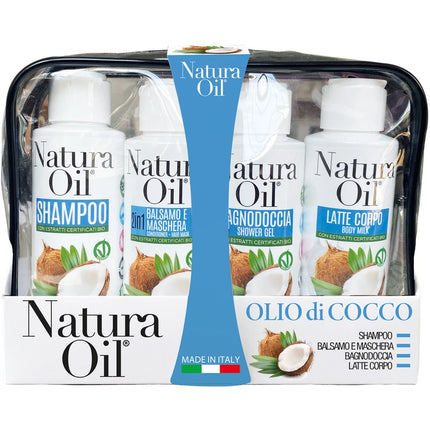 NATURA OIL CONFEZIONE OLIO COCCO SHAMPOO + BALSAMO E MASCHERA 2 IN 1 + BAGNO DOCCIA + LATTE CORPO 100 ML