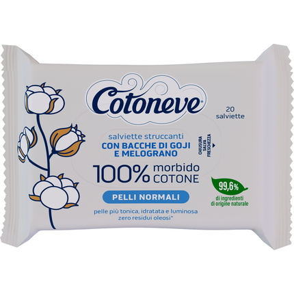COTONEVE SALVIETTE STRUCCANTI CON BACCHE DI GOJI E MELOGRANO PER PELLI NORMALI 20 PEZZI