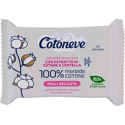 COTONEVE SALVIETTE STRUCCANTI CON ESTRATTO DI COTONE E CENTELLA PER PELLI DELICATE 20 PEZZI