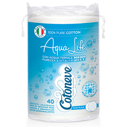 COTONEVE AQUA LIFE MAXI DISCHETTI OVALI LEVATRUCCO IN PURO COTONE CON ACQUA TERMALE BORMIO 40 PEZZI