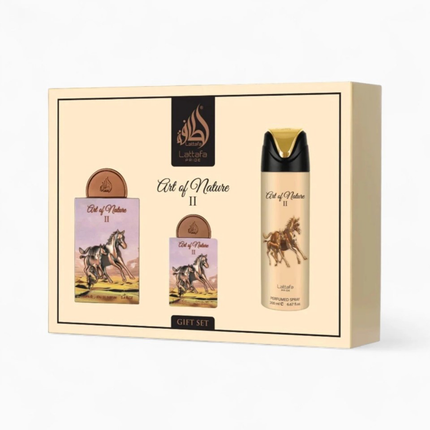 LATTAFA PRIDE COFANETTO ART OF NATURE II 4 PEZZI; EDP 100 ML + EDP 20 ML + DEODORANTE 200 ML + REFILLABLE TRAVEL SPRAY