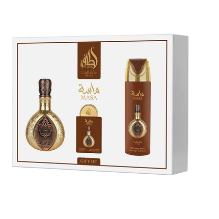 LATTAFA PRIDE COFANETTO MASA 4 PEZZI: EDP 100ML + EDP 20 ML + DEODORANTE 200 ML + REFILLABLE TRAVEL SPRAY