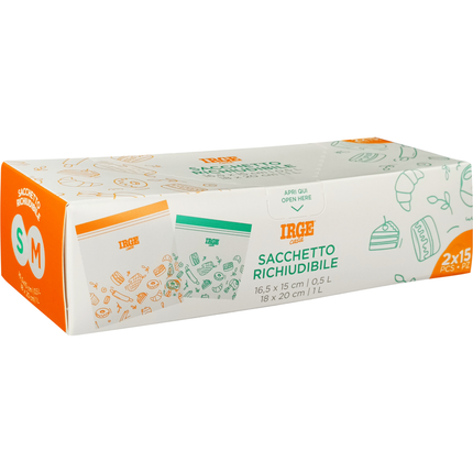 IRGE CASA BUSTA ALIMENTARE RICHIUDIBILE CON ZIP 15 PEZZI 16,5x15 + 15 PEZZI 18x20