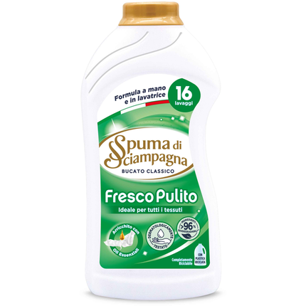 SPUMA DI SCIAMPAGNA DETERSIVO LIQUIDO BUCATO A MANO e LAVATRICE FRESCO PULITO 16 LAVAGGI 800 ML