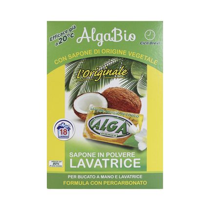 ALGA BIO L'ORIGINALE SAPONE BUCATO IN POLVERE BUCATO LAVATRICE E PER BUCATO A MANO OLIO DI COCCO 18 LAVAGGI 990 grammi