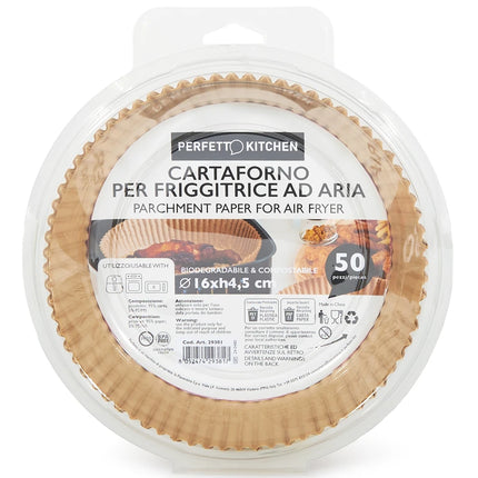 PERFETTO CARTAFORNO PER FRIGGITRICE AD ARIA dm16x4,5h CM BIODEGRADABILE COMPOSTABILE 50 PEZZI IN ASTUCCIO