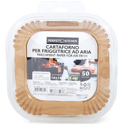 PERFETTO CARTAFORNO PER FRIGGITRICE AD ARIA CM 16 x 16 x 4,5 H BIODEGRADABILE COMPOSTABILE 50 PEZZI IN ASTUCCIO