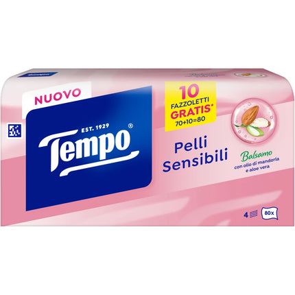 TEMPO FAZZOLETTI PELLI SENSIBILI BALSAMO 4 VELI BOX 80 PEZZI