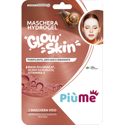 PIUME MASCHERA VISO HYDROGEL GLOW SKIN IN TESSUTO VEGETALE, PURIFICANTE, ANTI AGE e IDRATANTE BAVA DI LUMACA, ACIDO GLICOLICO e VITAMINA E