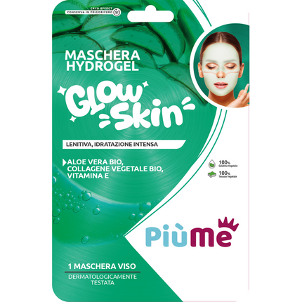 PIUME MASCHERA VISO HYDROGEL GLOW SKIN IN TESSUTO VEGETALE LENITIVA, IDRATAZIONE INTENSA, ALOE VERA BIO, COLLAGENE VEGETALE BIO e VITAMINA E