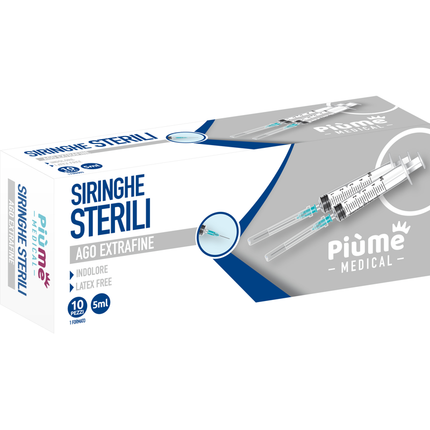 PIUME MEDICAL 10 SIRINGHE STERILI AGO EXTRA FINE INDOLORE 5 ML