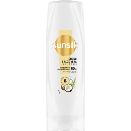 SUNSILK BALSAMO COCCO e ALOE - 0% SILICONI, COLORANTI E OLI MINERALI - 98% INGREDIENTI ORIGINE NATURALE - 200 ML
