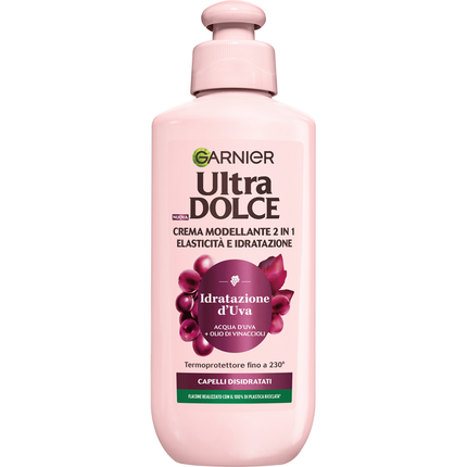 GARNIER ULTRA DOLCE IDRATAZIONE D'UVA CREMA MODELLANTE 2 IN 1 TERMOPROTETTORE CAPELLI DISIDRATATI 200 ML