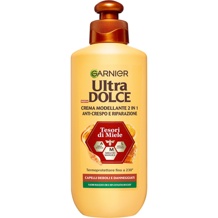 GARNIER ULTRA DOLCE TESORI DI MIELE CREMA MODELLANTE 2 IN 1 TERMOPROTETTORE CAPELLI DEBOLI E DANNEGGIATI 200 ML