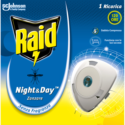 RAID NIGHT & DAY ELETTRICO 1 RICARICA ZANZARE 120 ORE