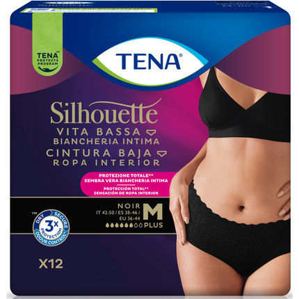 TENA SILHOUETTE NOIR VITA BASSA BIANCHERIA INTIMA 12 PEZZI TAGLIA M
