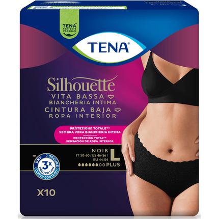 TENA SILHOUETTE NOIR VITA BASSA BIANCHERIA INTIMA 10 PEZZI TAGLIA L