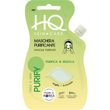HQ SKIN CARE PURIFY MASCHERA PURIFICANTE PURIFICA & REGOLA ARGILLA e AVOCADO 15 ML - VEGAN