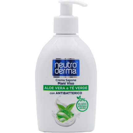 NEUTRO DERMA CREMA SAPONE MANI VISO CON ANTIBATTERICO ALOE e TE' VERDE 300 ML