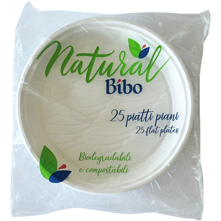 BIBO NATURAL 25 PIATTI PIANI BIANCHI IN BIOPLASTICA DIAMETRO 21,5 CM