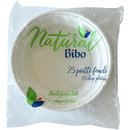 BIBO NATURAL 25 PIATTI FONDI BIANCHI IN BIOPLASTICA DIAMETRO 21,5 CM