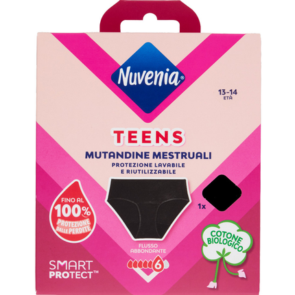 NUVENIA TEENS MUTANDINA MESTRUALE BLACK LAVABILE e RIUTILIZZABILE età 13-14 anni