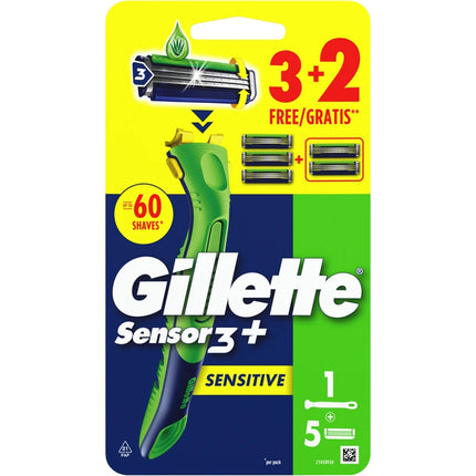 GILLETTE SENSOR 3+ SENSITIVE RASOIO + 5 RICARICHE