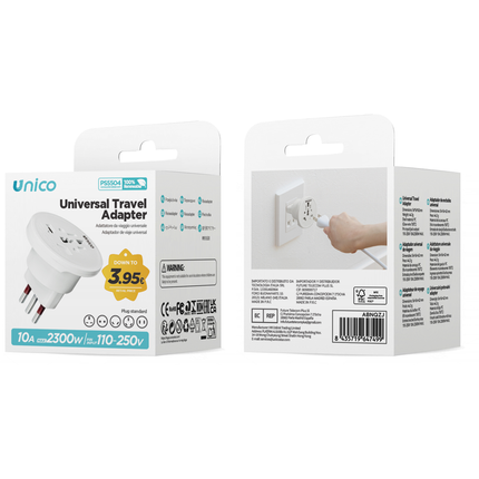 UNICO ADATTATORE DA VIAGGIO UNIVERSALE 10A BIANCO