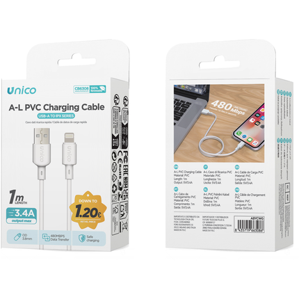 UNICO CAVO DATI A-L 2A 1 M PVC OD3.8 PROMO PACK BIANCO