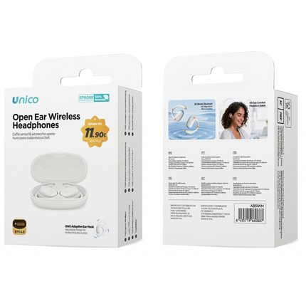 UNICO AURICOLARI BLUETOOTH OPEN-EAR OWS 300 MAH (CON CAVO A-C 0,3 M) BIANCO