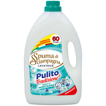 SPUMA DI SCIAMPAGNA DETERSIVO LIQUIDO BUCATO LAVATRICE IGIENIZZANTE BREZZA DI MONTAGNA 60 LAVAGGI 3000 ML