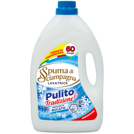 SPUMA DI SCIAMPAGNA DETERSIVO LIQUIDO BUCATO LAVATRICE IGIENIZZANTE PROFUMO DI BUCATO 60 LAVAGGI 3000 ML