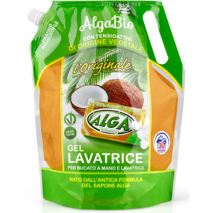 ALGA BIO L'ORIGINALE GEL LIQUIDO PER BUCATO A MANO E LAVATRICE ALL'OLIO DI COCCO BUSTA 30 LAVAGGI 1500 ML