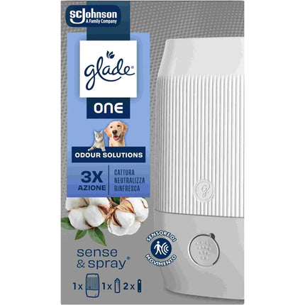 GLADE ONE SENSE&SPRAY BASE CON SENSORE DI MOVIMENTO + 1 RICARICA 10 ML PET ODOUR SOLUTIONS + PROMO DIFFUSORE GRATIS DAL 15/07/2026 AL 15/07/2027