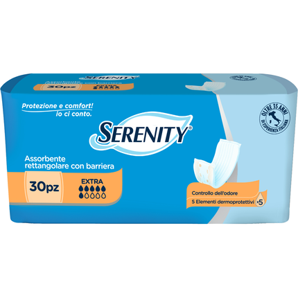 SERENITY PANNOLONE ASSORBENTE RETTANGOLARE CON BARRIERA EXTRA 30 PEZZI DISPOSITIVO MEDICO CE DI CLASSE 1
