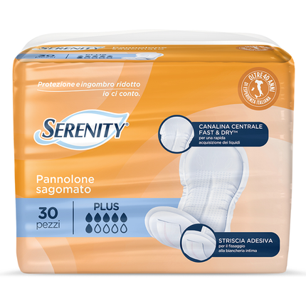 SERENITY PANNOLONE ASSORBENTE SAGOMATO CON ADESIVO 30 PEZZI DISPOSITIVO MEDICO CE DI CLASSE 1