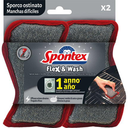 SPONTEX SPUGNA SPORTO OSTINATO FLEX & WASH AZIONE ABRASIVA 2 PEZZI