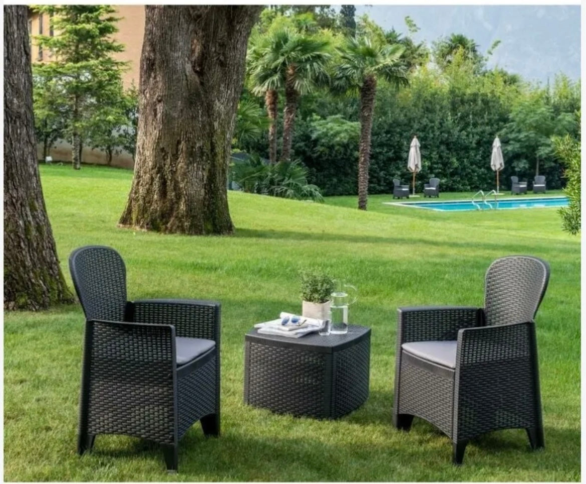 Salotto Da Giardino Esterno con 2 Poltrone 1 Tavolino contenitore Grigio RATTAN