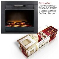 Camino Elettrico con Cornice Legno Caminetto 1800W Completo di Mobile