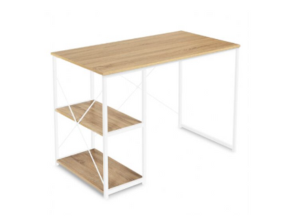 Scrivania dritta in legno e metallo bianco, design industriale DETROIT
