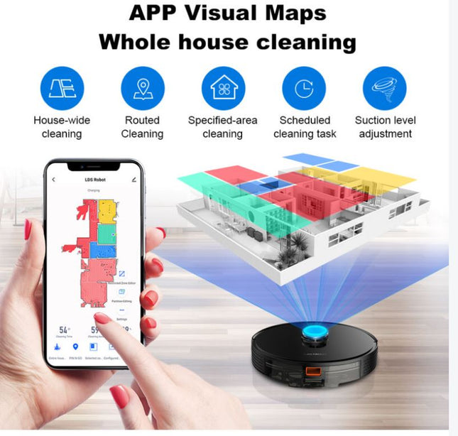PROX Robot Lavapavimenti Aspirapolvere Combinazione bagnato e asciutto, Controllo APP, Prevenzione intelligente degli oggetti