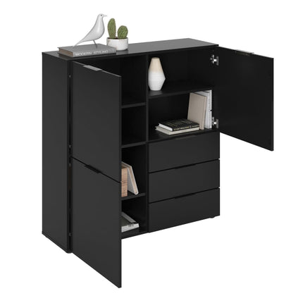 FMD Credenza con 3 Ante e 3 Cassetti Nero