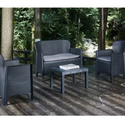 Salotto Da Giardino Esterno con 2 Poltrone 1 Divano e 1 Tavolino con cuscini