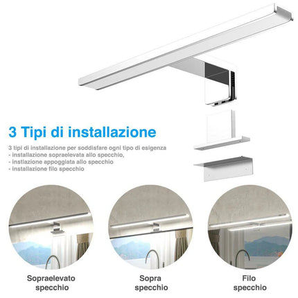 Lampada Specchio Bagno Applique Parete 30cm Luce LED 6W 6500K 480lm in Alluminio