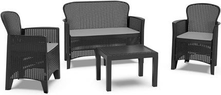 Salotto Da Giardino Esterno con 2 Poltrone 1 Divano e 1 Tavolino con cuscini